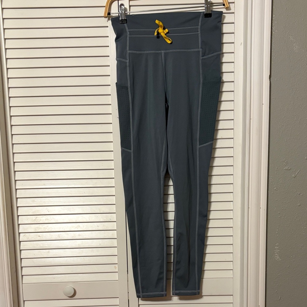 Fabletics Gray Leggings with Yellow Drawstring